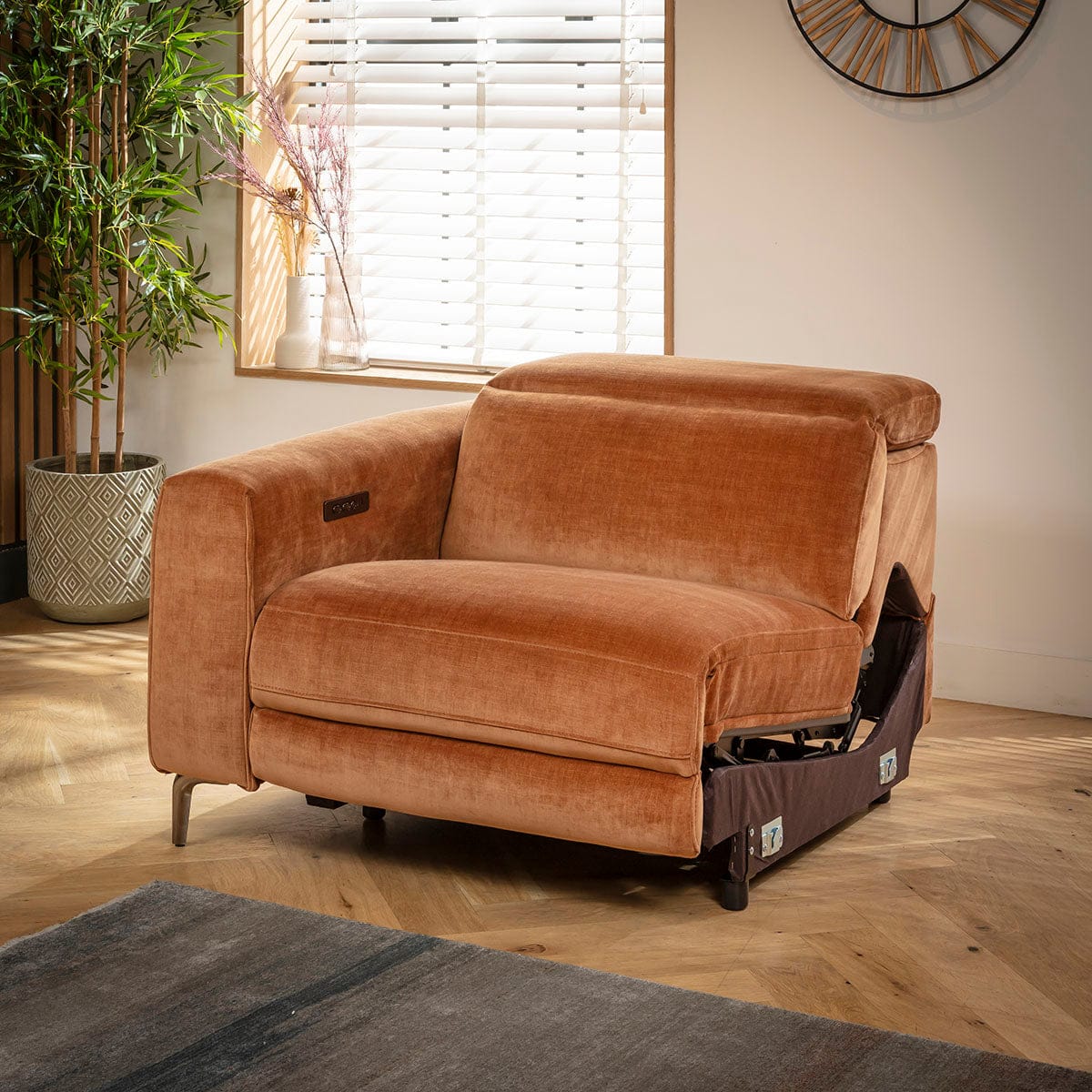 Module de canapé inclinable Florance avec accoudoir gauche, tissu orange brûlé, 105 x 105 cm