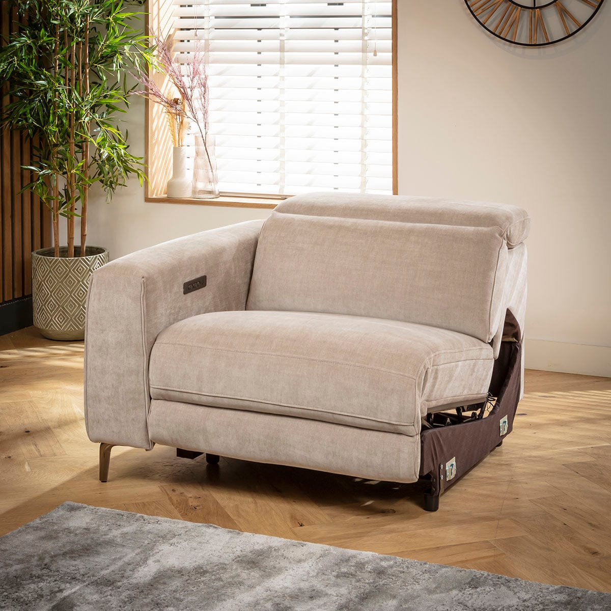 Module de canapé inclinable Florance avec accoudoir gauche, tissu gris mastic, 105 x 105 cm