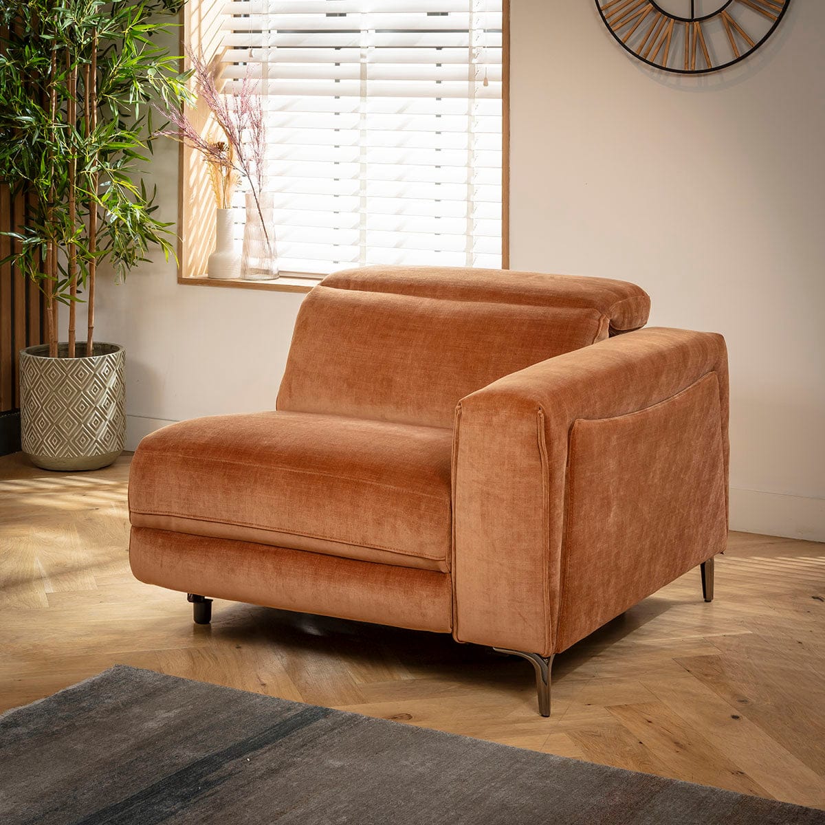 Module de canapé inclinable Florance avec accoudoir droit, tissu orange brûlé, 105 x 105 cm