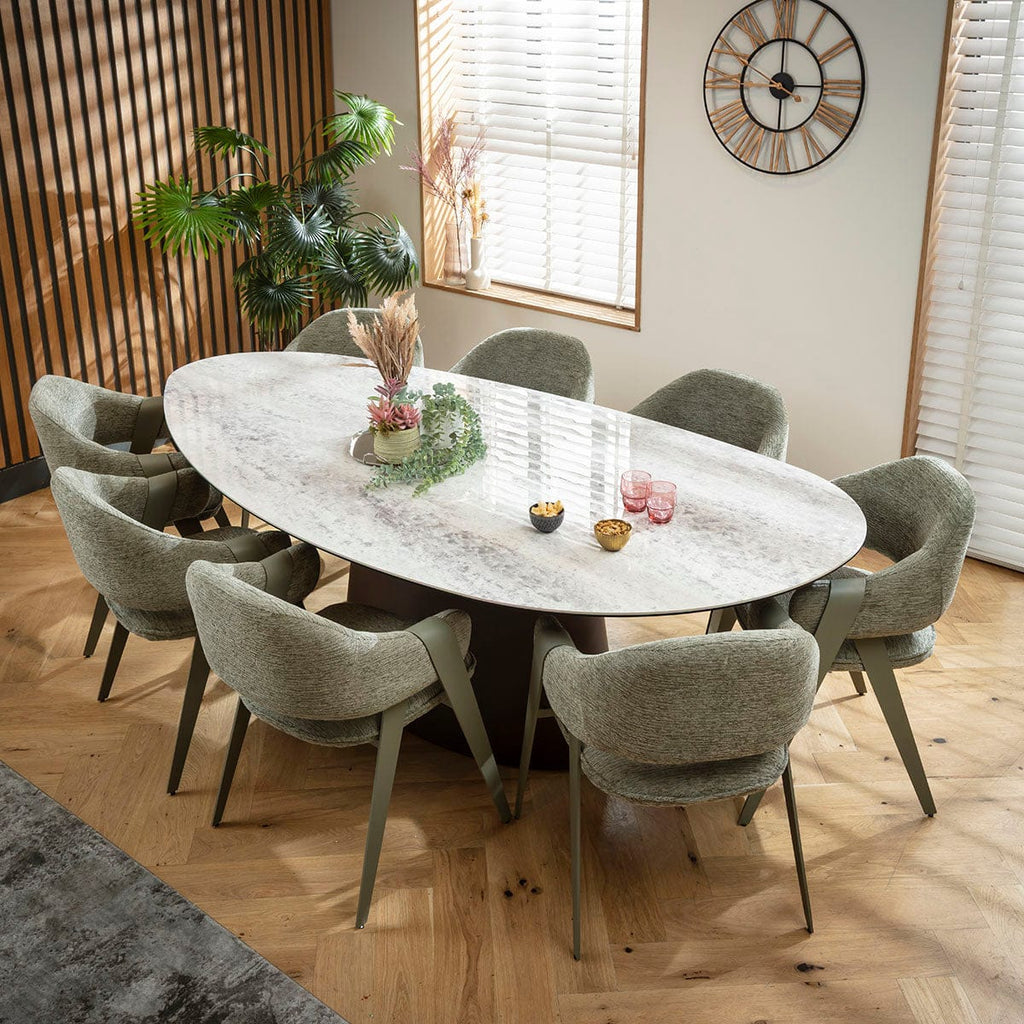 Ensemble de salle à manger ovale 8 places Freya &amp; Ashford en céramique verte et grise