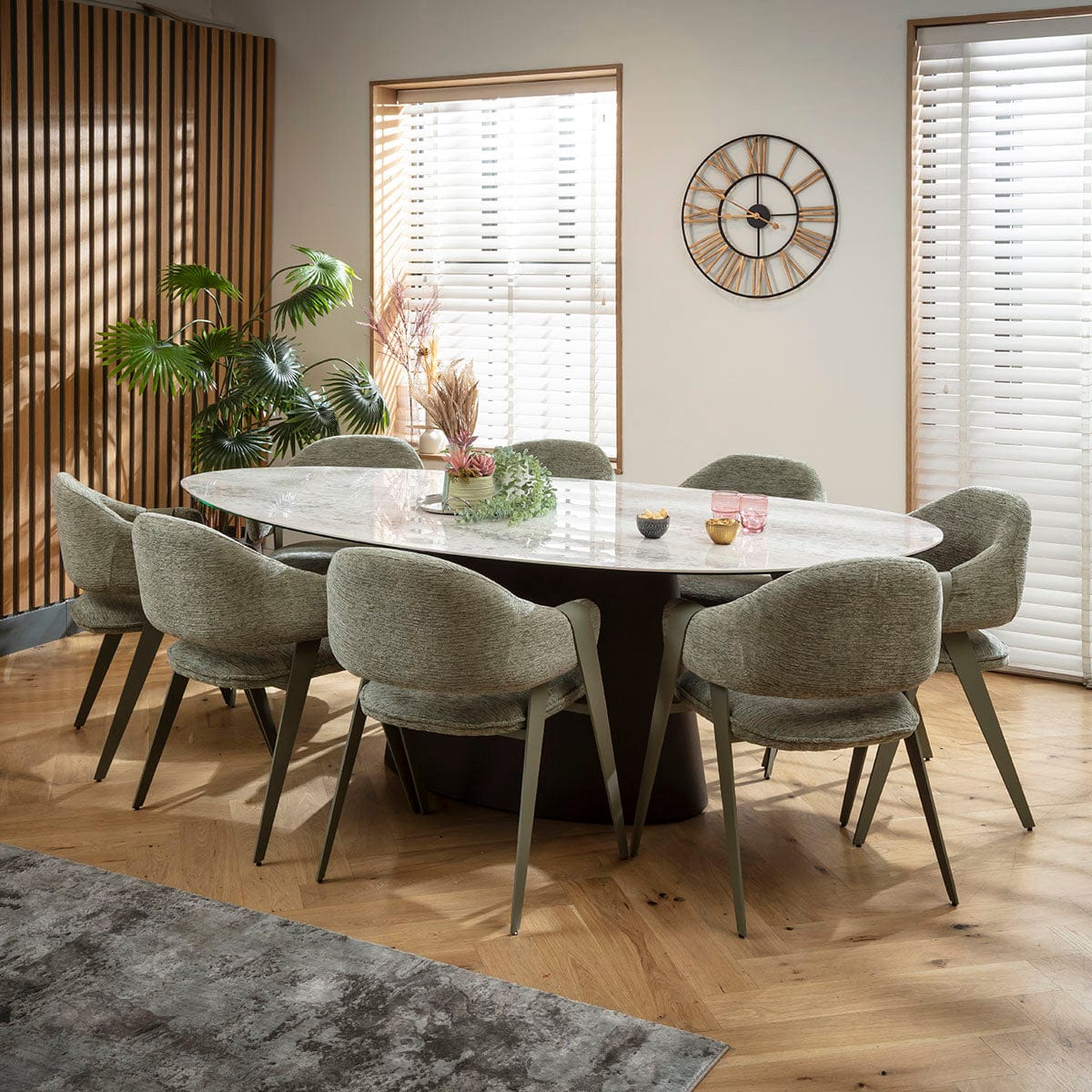 Ensemble de salle à manger ovale 8 places Freya &amp; Ashford en céramique verte et grise