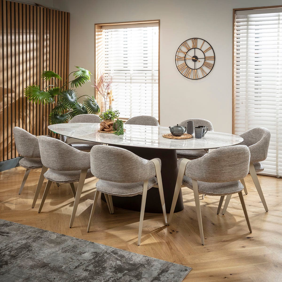 Ensemble de salle à manger ovale 8 places Freya &amp; Ashford en céramique grise