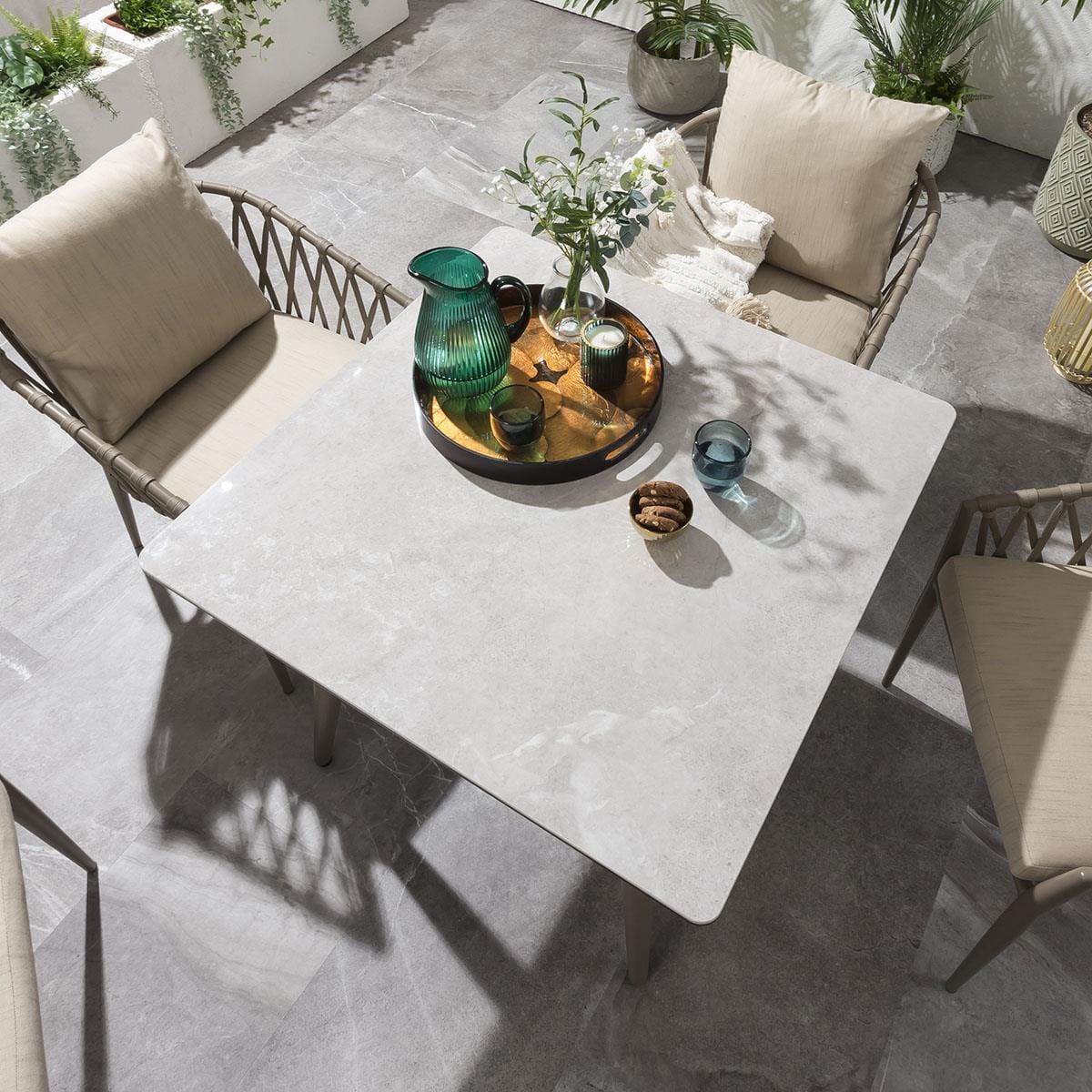 Garden Square Bistro Dining Table | Beige Aluminium & Durable Ceramic Top 90cm × 90cm