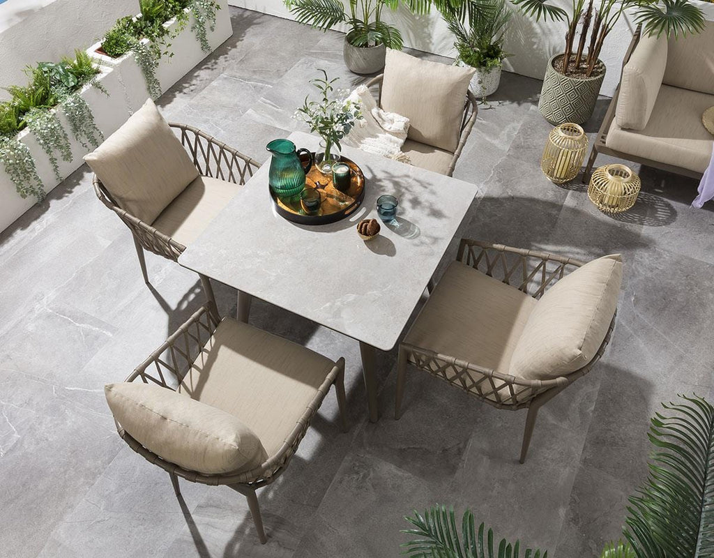 Ensemble table et chaises de jardin | Table en céramique beige 4 places