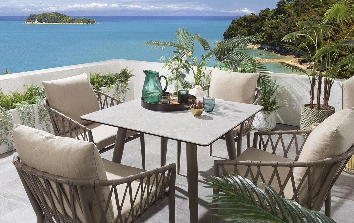 Ensemble table et chaises de jardin | Table en céramique beige 4 places