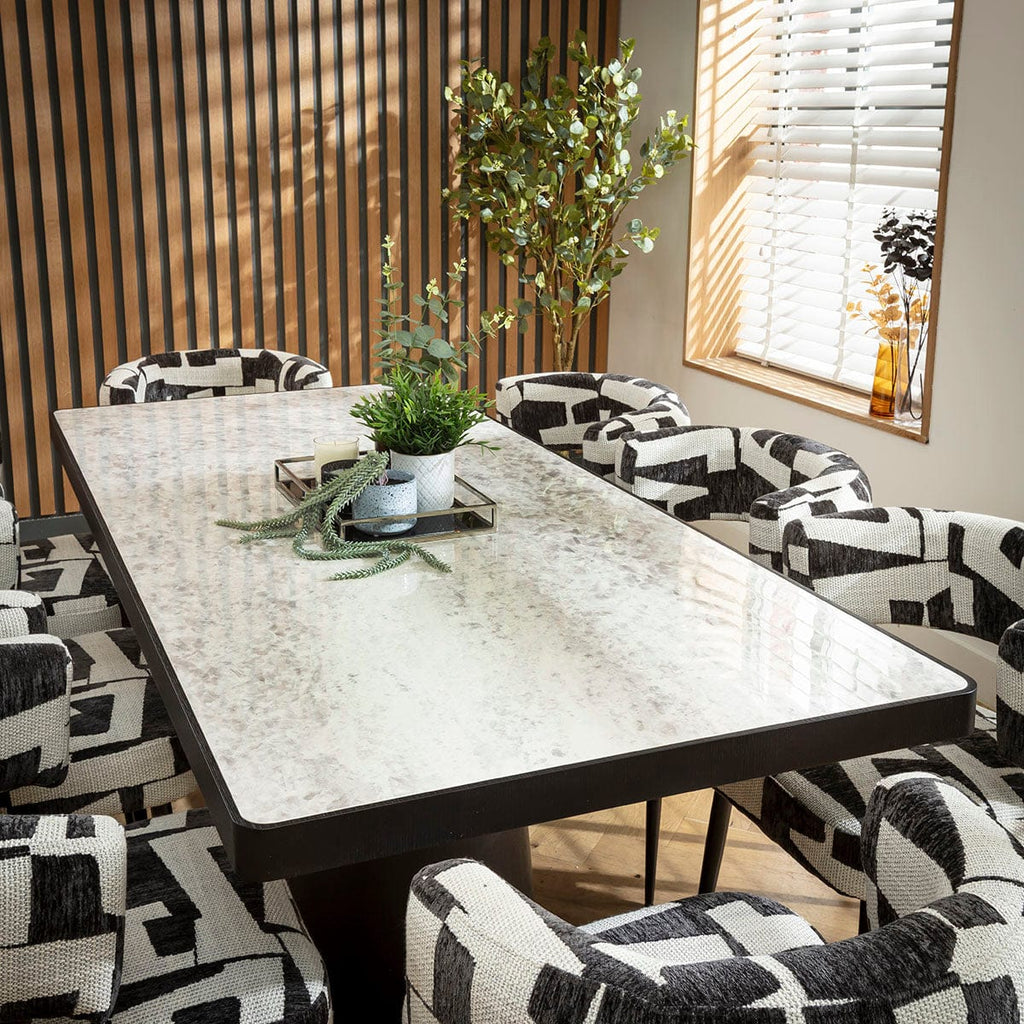 Table de salle à manger Hastings 8 places en céramique effet marbre, chêne gris et noir, 200 x 90 cm