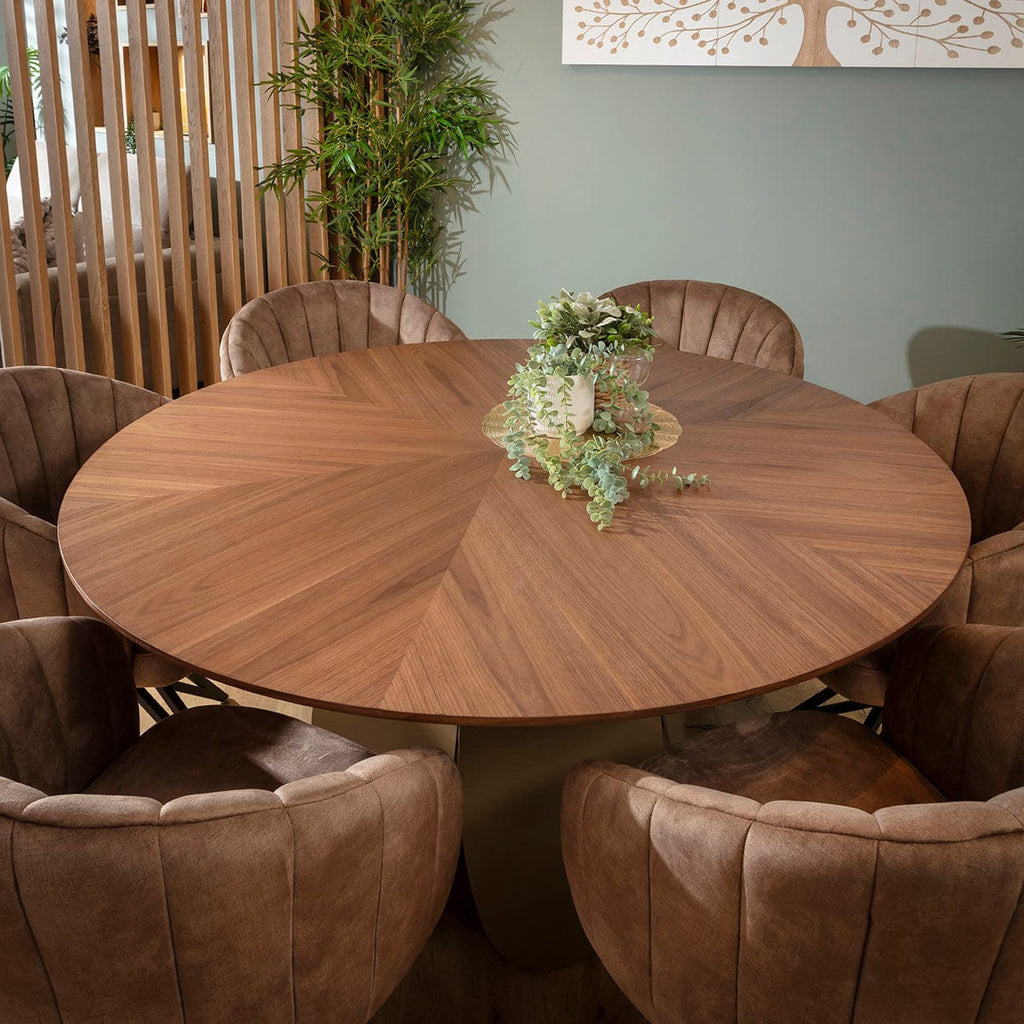 Ensemble de salle à manger rond moderne 6 places Hattie &amp; Phoenix, marron et noyer