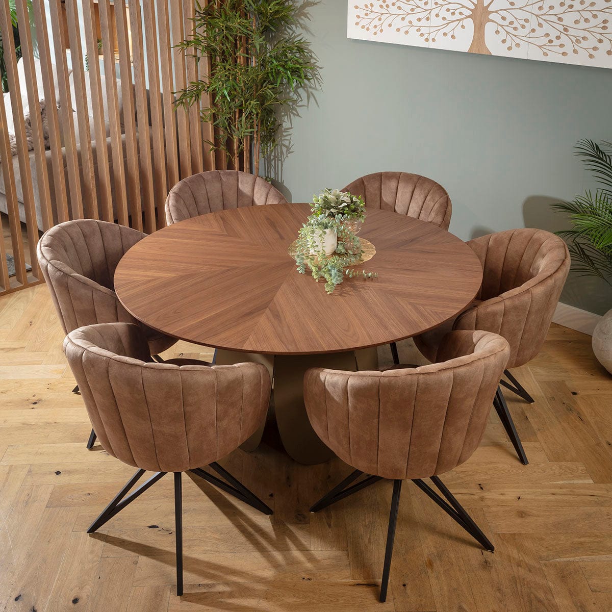 Ensemble de salle à manger rond moderne 6 places Hattie &amp; Phoenix, marron et noyer