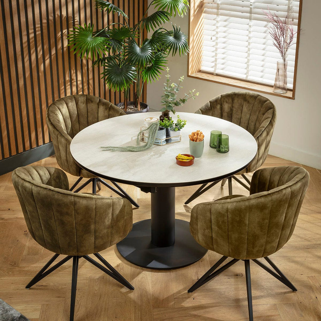 Ensemble de salle à manger rond extensible 4 places Hattie &amp; Venus en céramique verte et gris clair