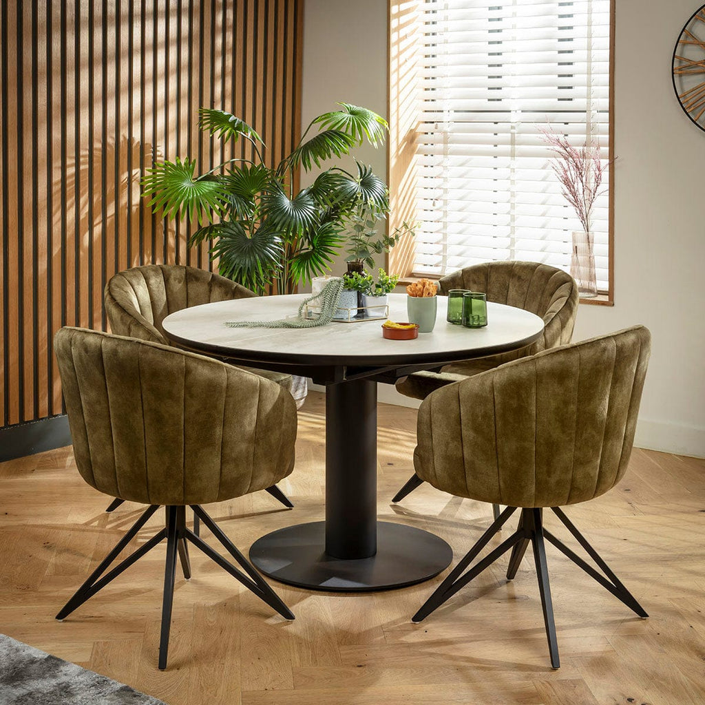 Ensemble de salle à manger rond extensible 4 places Hattie &amp; Venus en céramique verte et gris clair