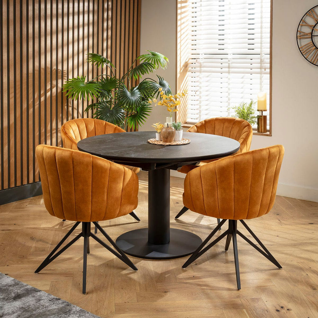 Ensemble de salle à manger rond extensible 4 places Hattie &amp; Venus, céramique safran et noire