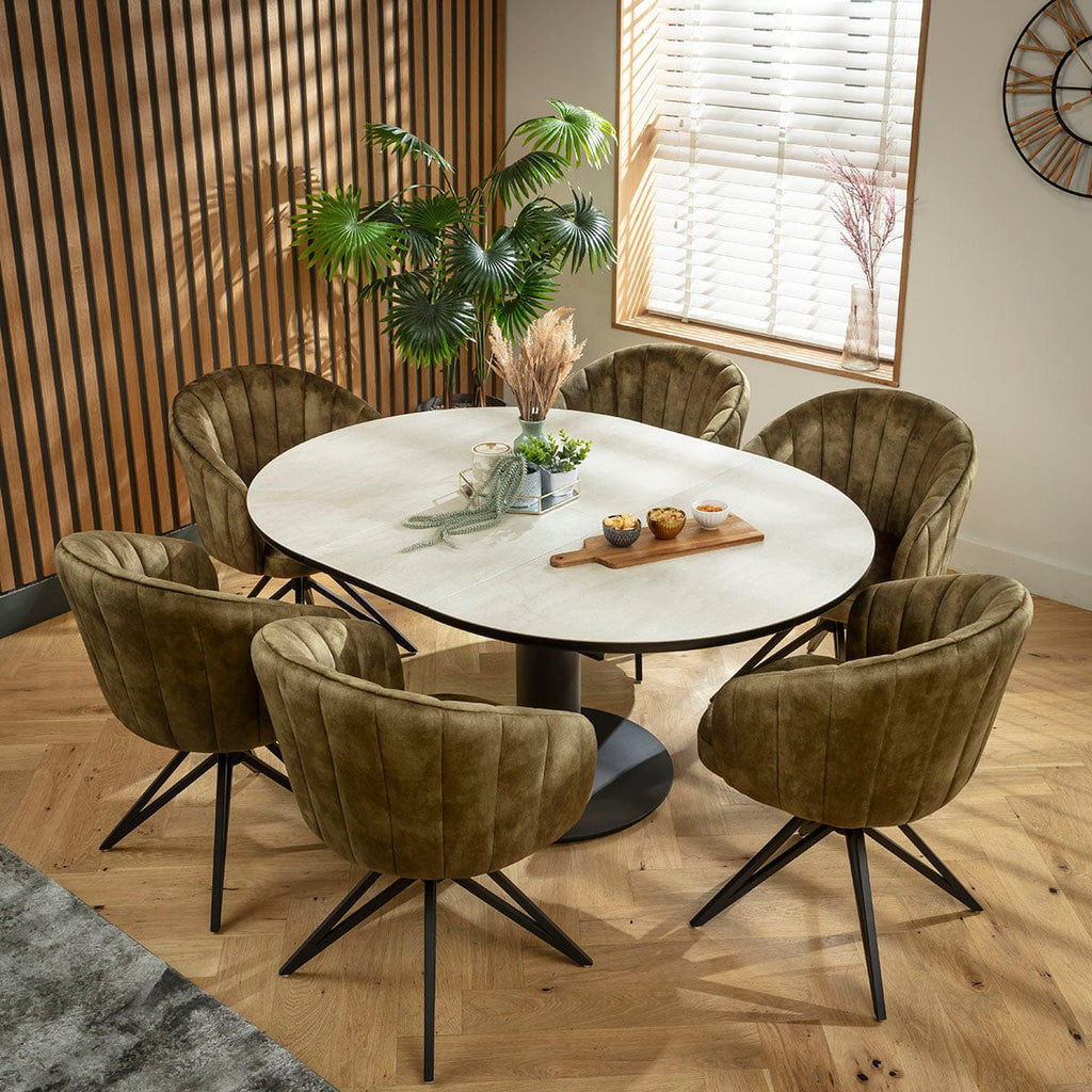 Ensemble de salle à manger rond extensible 6 places Hattie &amp; Venus en céramique verte et gris clair