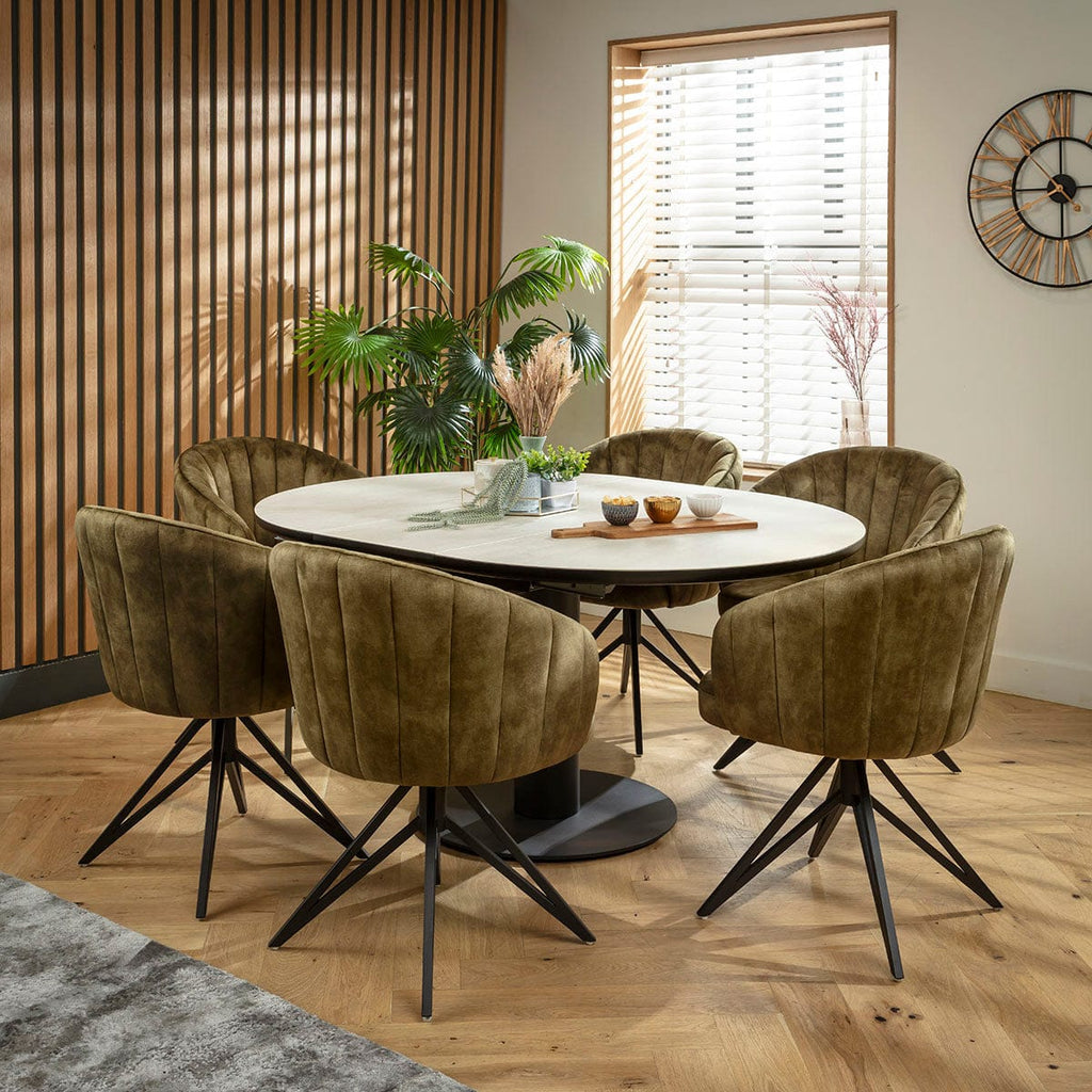 Ensemble de salle à manger rond extensible 6 places Hattie &amp; Venus en céramique verte et gris clair