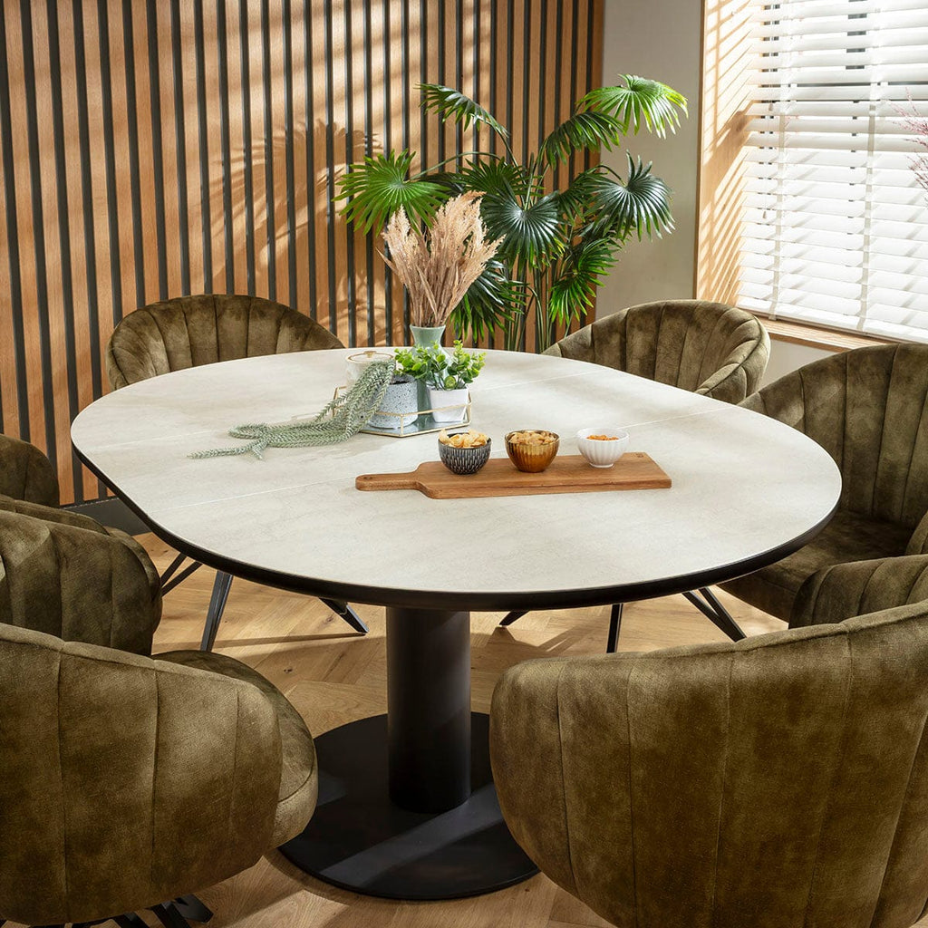 Ensemble de salle à manger rond extensible 6 places Hattie &amp; Venus en céramique verte et gris clair