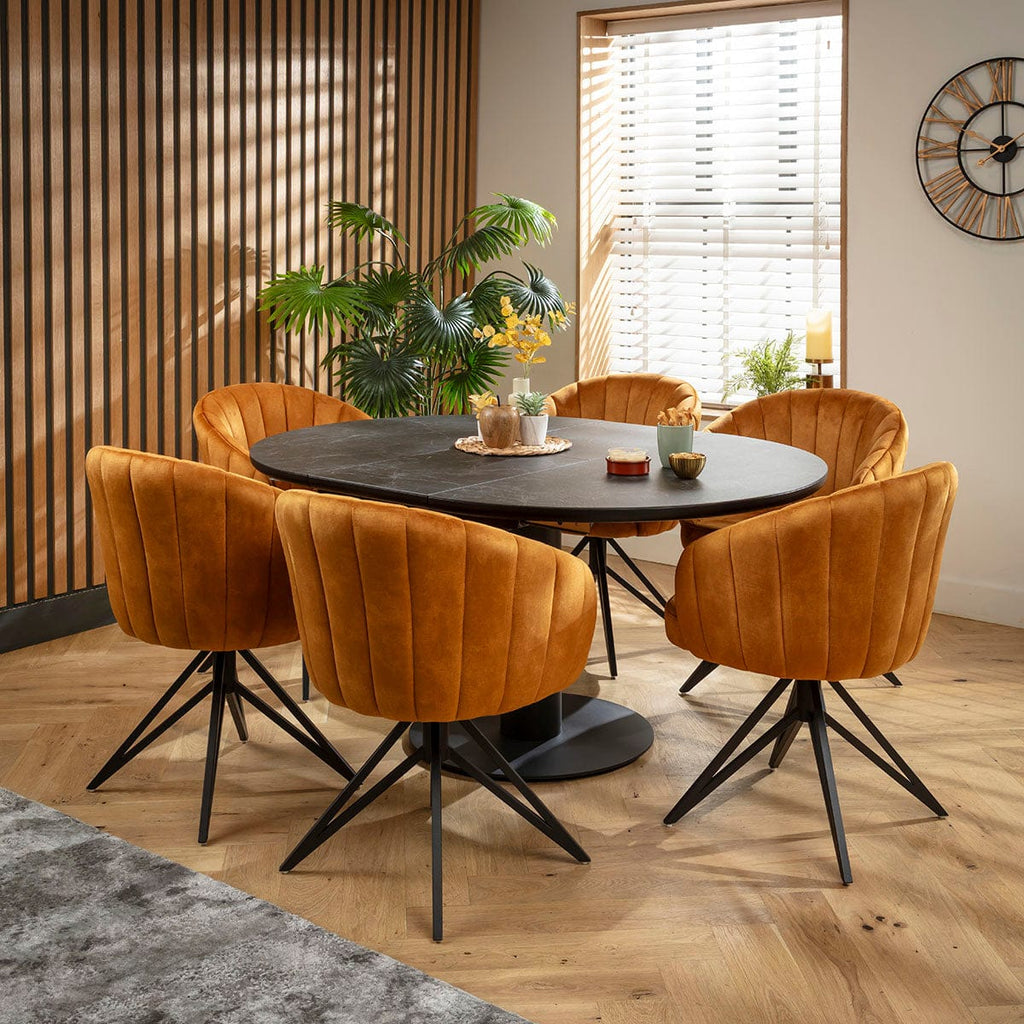 Ensemble de salle à manger rond extensible 6 places Hattie &amp; Venus, céramique safran et noire