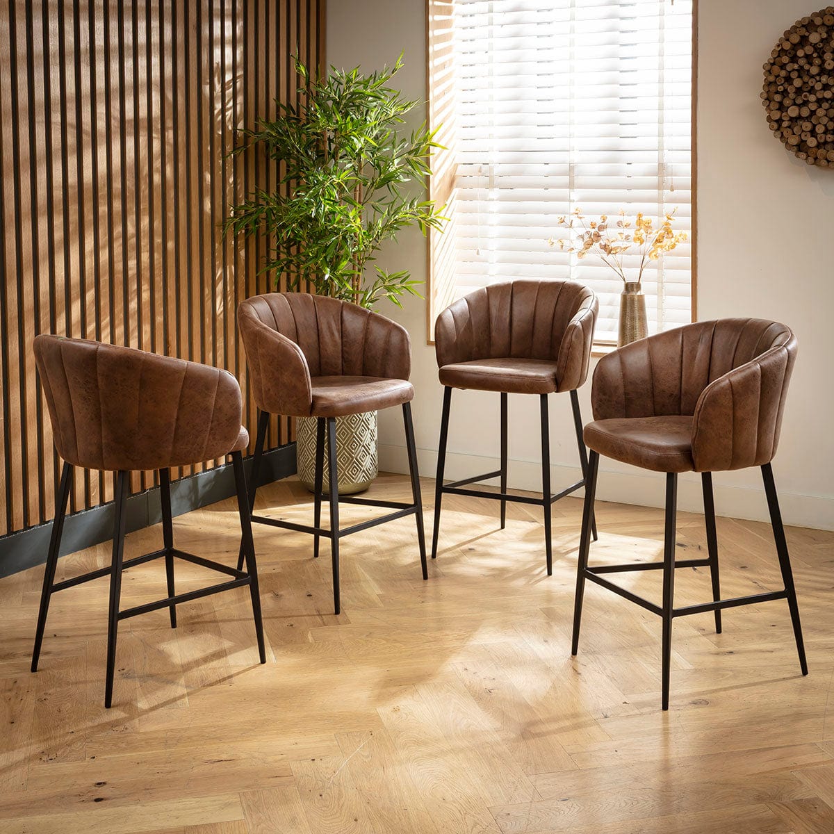 Tabouret de bar de cuisine moderne Hattie, hauteur comptoir, marron antique