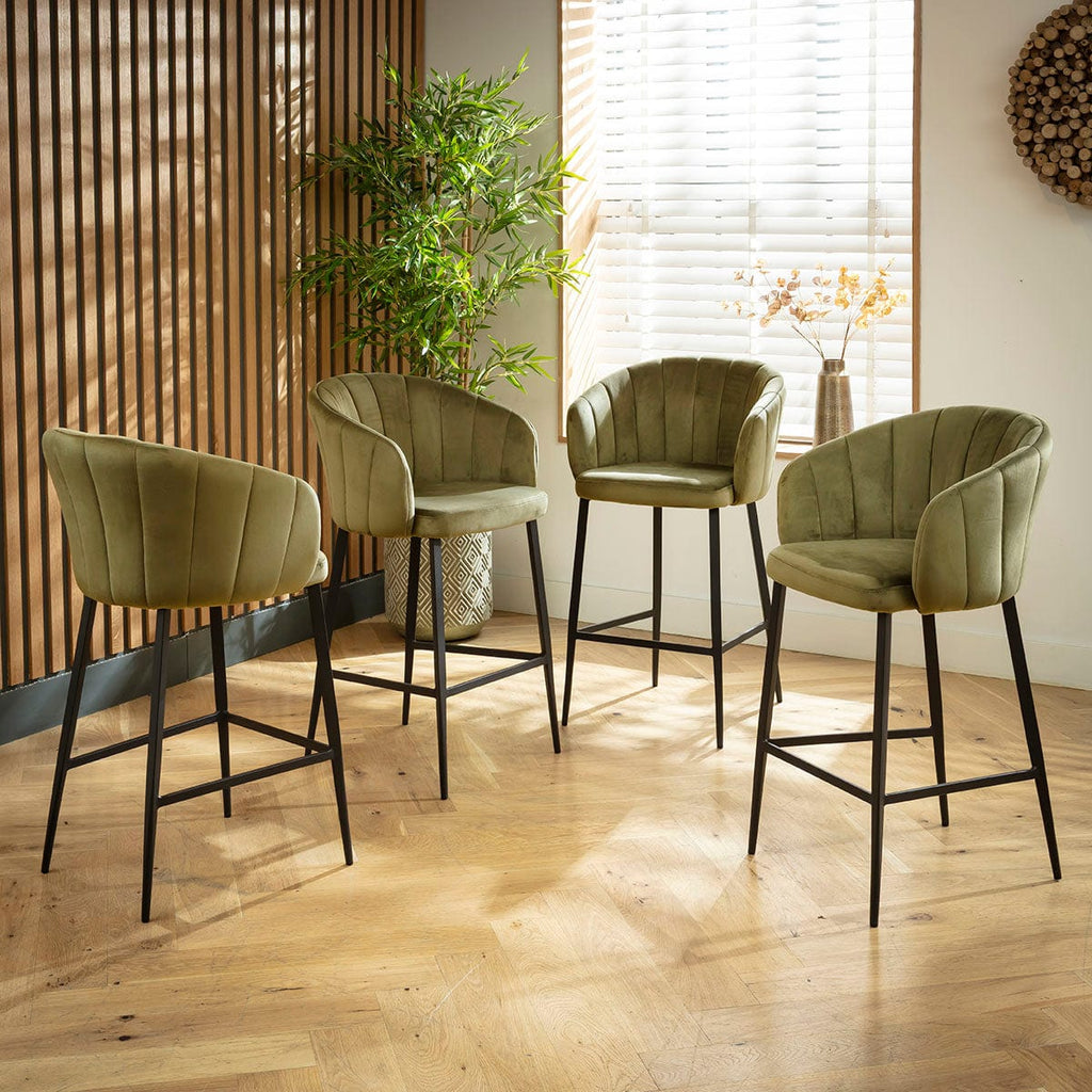 Tabouret de bar de cuisine moderne Hattie, hauteur comptoir, vert olive