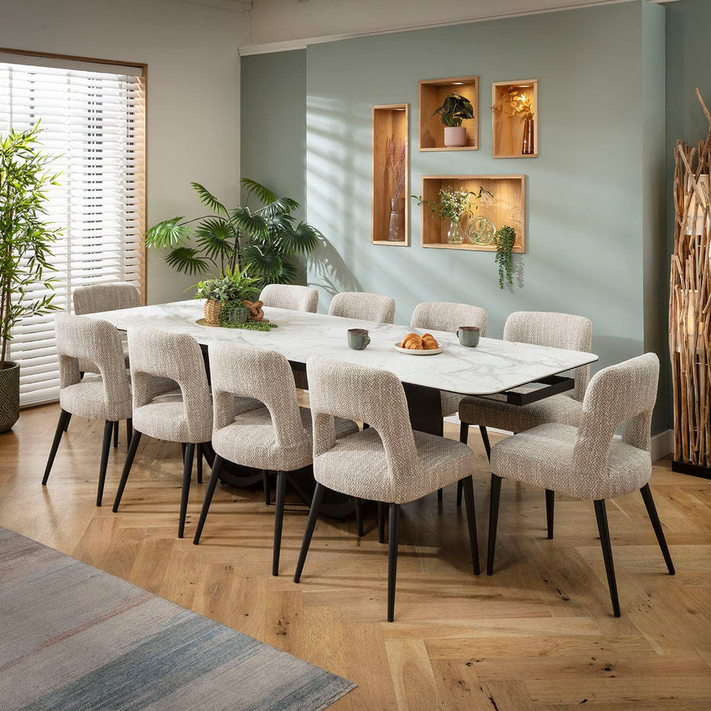 Ensemble de salle à manger extensible Evie &amp; Hugo, grand modèle 10 places, en céramique marron et blanc mat