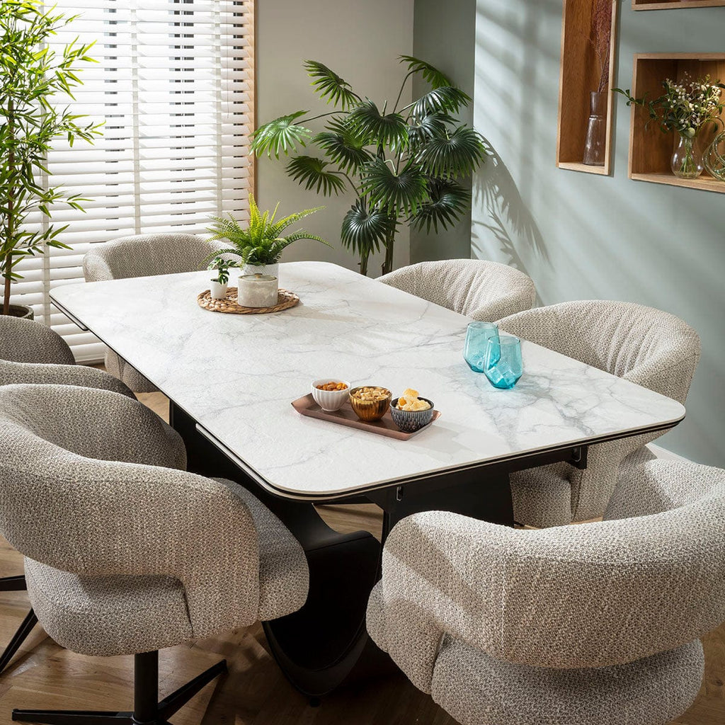 Ensemble de salle à manger extensible 6 places Aubrey &amp; Hugo, style moderne, en céramique grise et blanche mate