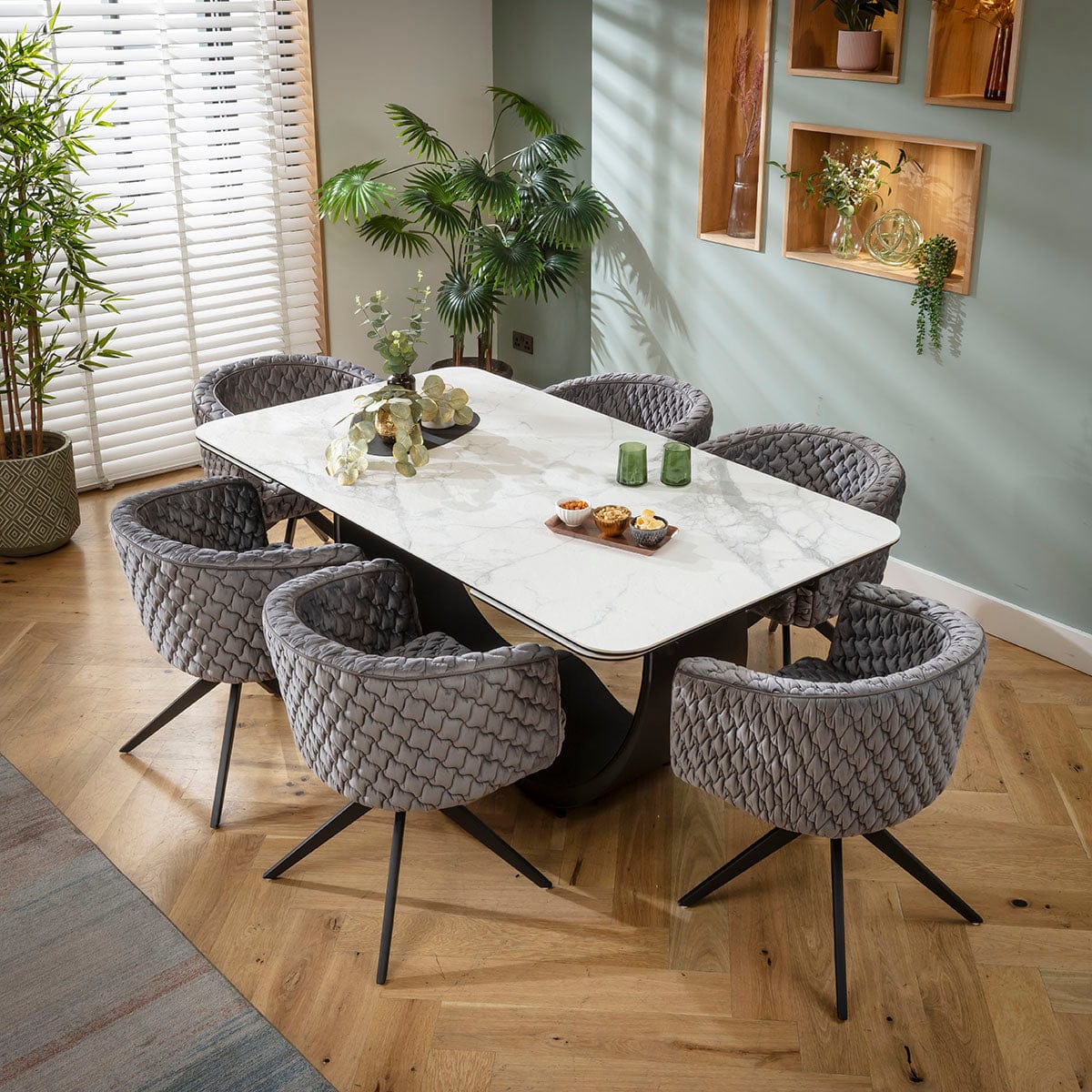 Ensemble de salle à manger extensible 6 places Maple &amp; Hugo Modern en céramique grise et blanche mate