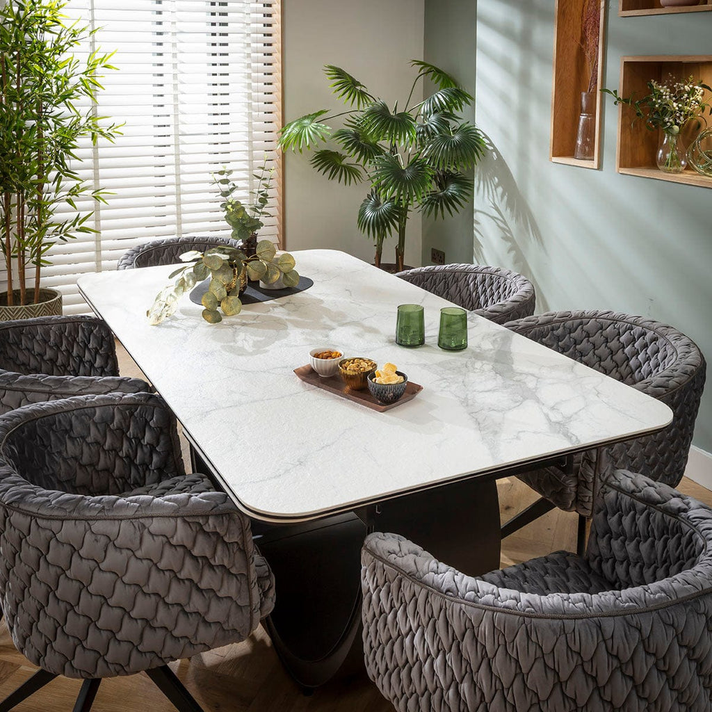 Ensemble de salle à manger extensible 6 places Maple &amp; Hugo Modern en céramique grise et blanche mate