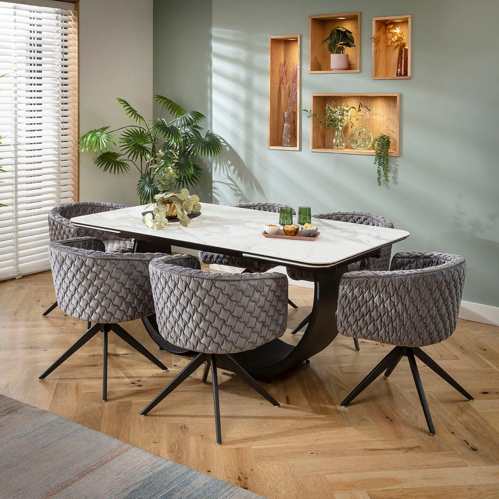 Ensemble de salle à manger extensible 6 places Maple &amp; Hugo Modern en céramique grise et blanche mate