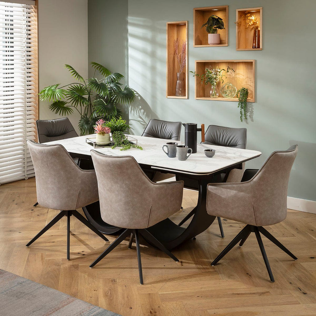 Ensemble de salle à manger extensible 6 places Millie &amp; Hugo, style moderne, en céramique grise et blanche mate