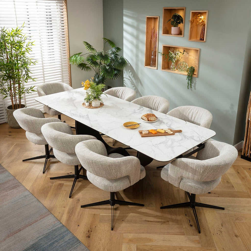 Ensemble de salle à manger extensible Aubrey &amp; Hugo, grand modèle 8 places, en céramique grise et blanche mate