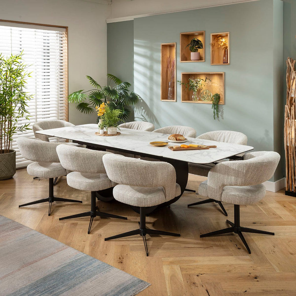 Ensemble de salle à manger extensible Aubrey &amp; Hugo, grand modèle 8 places, en céramique grise et blanche mate