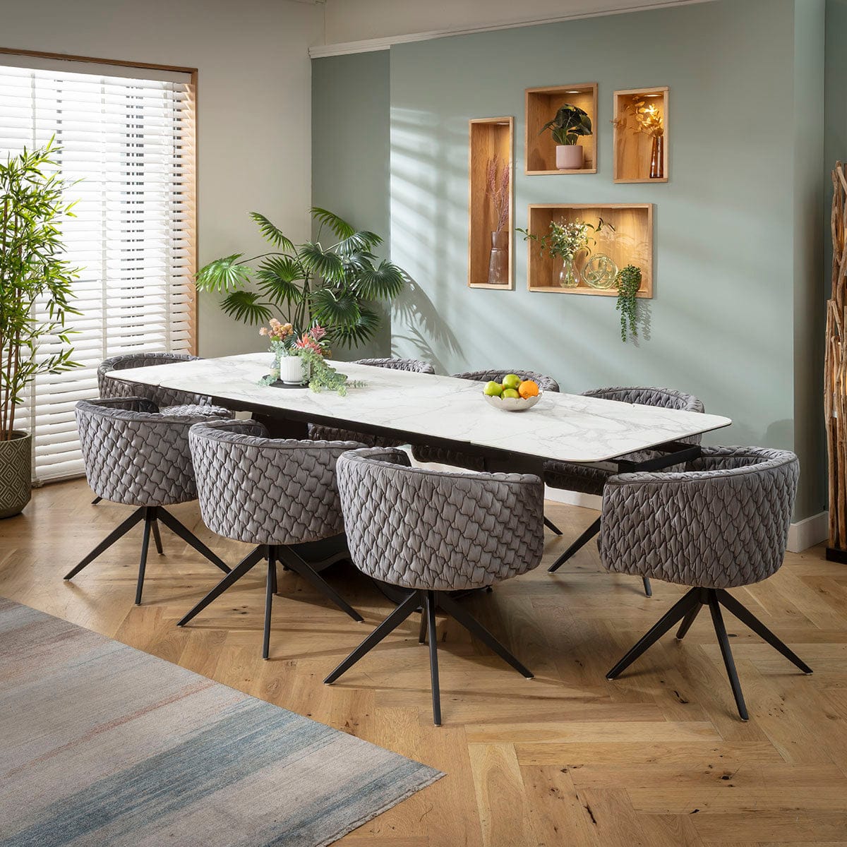 Ensemble de salle à manger extensible 8 places Maple &amp; Hugo, en céramique grise et blanche mate