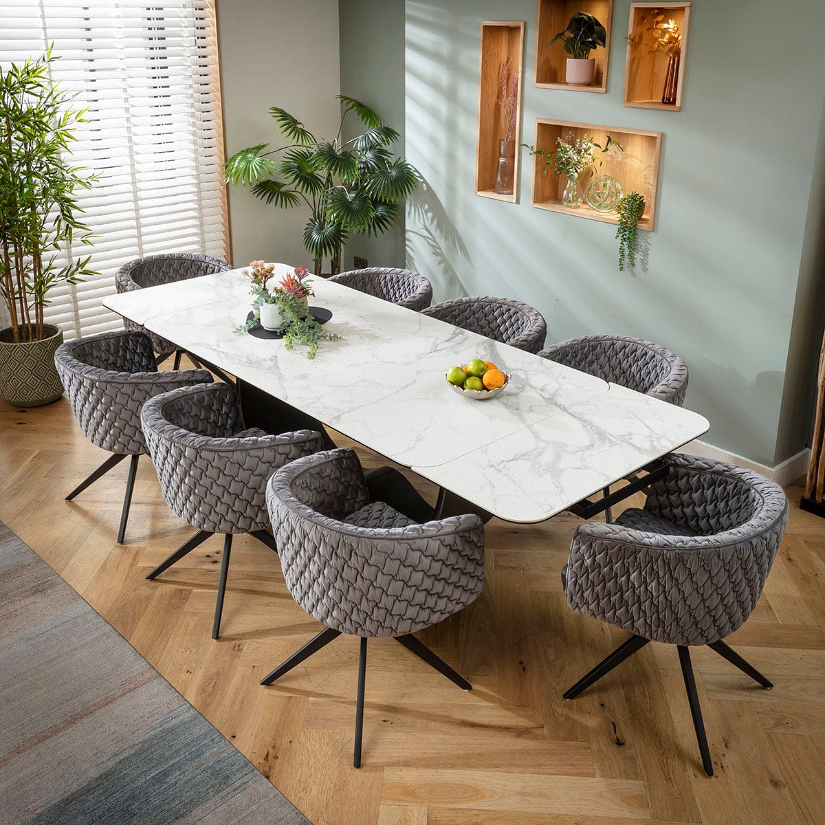 Ensemble de salle à manger extensible 8 places Maple &amp; Hugo, en céramique grise et blanche mate