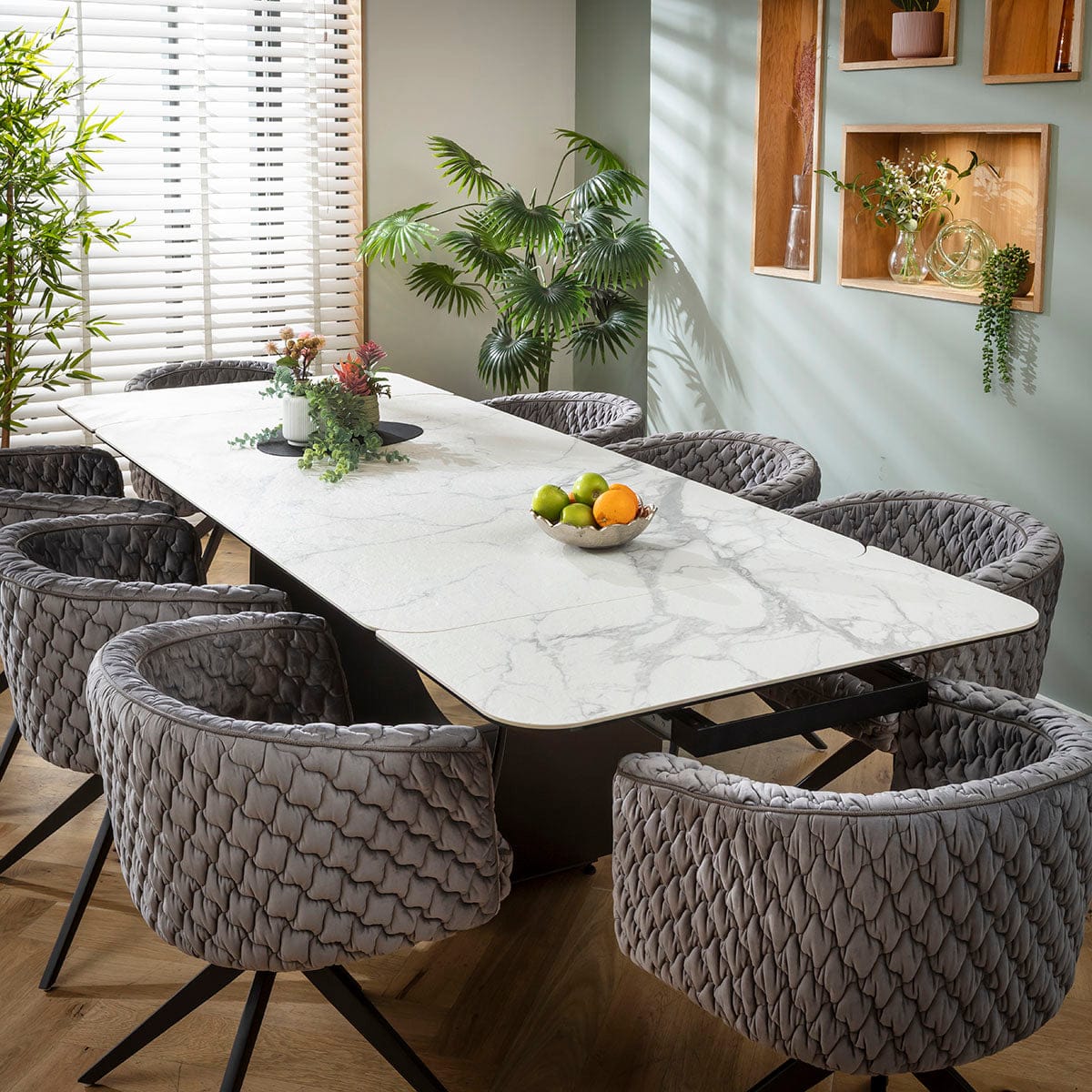 Ensemble de salle à manger extensible 8 places Maple &amp; Hugo, en céramique grise et blanche mate