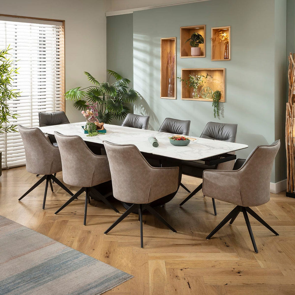Ensemble de salle à manger extensible Millie &amp; Hugo, grand modèle 8 places, en céramique grise et blanche mate