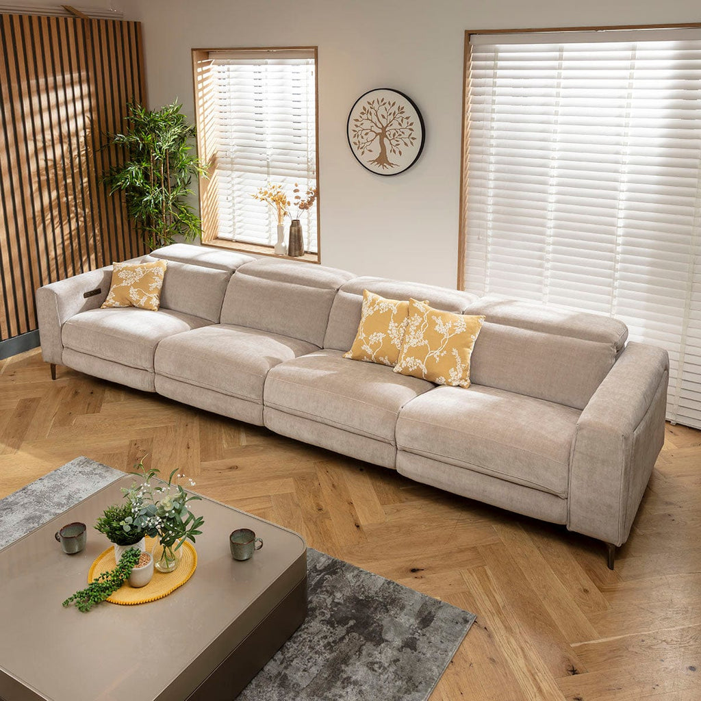 Canapé 4 places Florance, 3 fauteuils inclinables, gris mastic, 374 x 105 cm