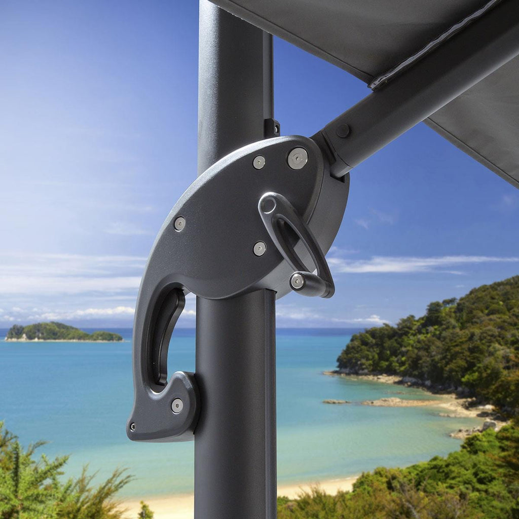 Parasol de jardin déporté Sun grand format avec base, gris, 300 x 400 cm