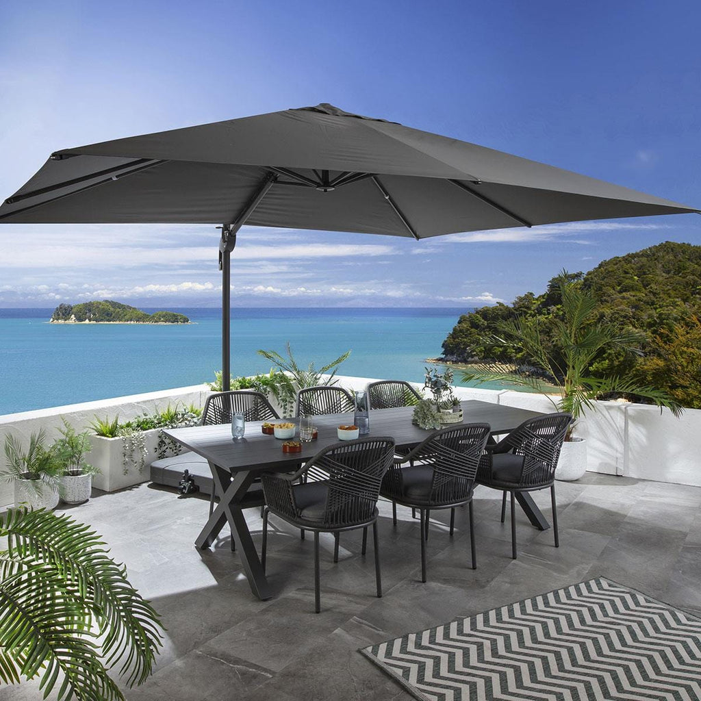 Parasol de jardin déporté Sun grand format avec base, gris, 300 x 400 cm