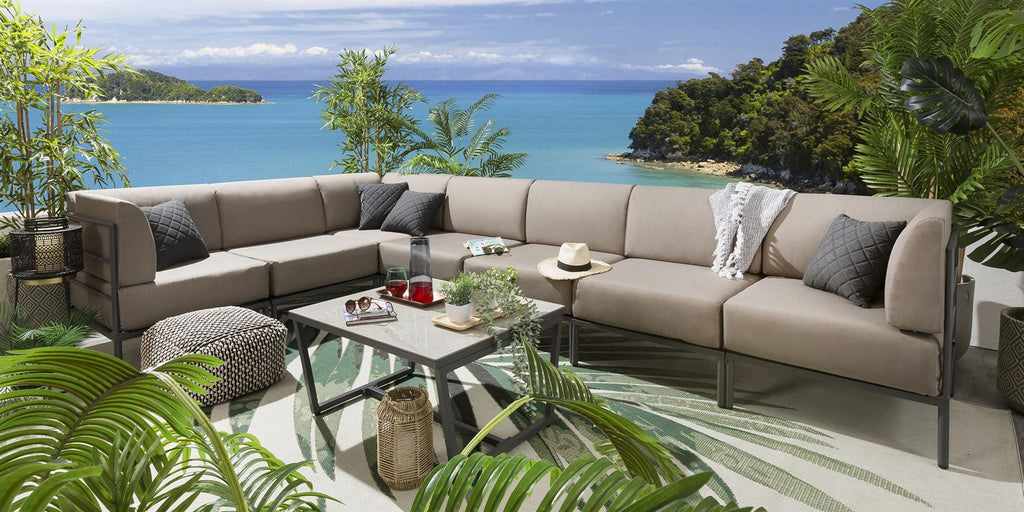 Ensemble canapé d'angle de jardin modulaire Alfie couleur café 360 x 216 cm L8