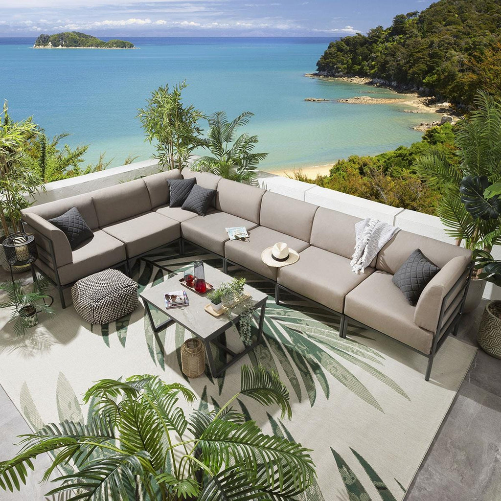 Ensemble canapé d'angle de jardin modulaire Alfie couleur café 360 x 216 cm L8