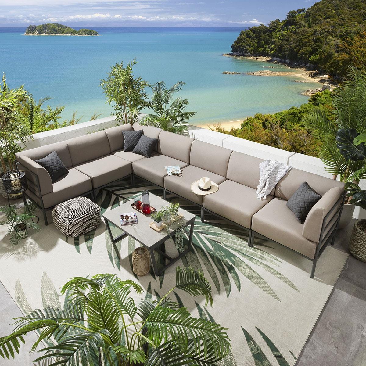 Ensemble canapé d'angle de jardin modulaire Alfie couleur café 360 x 216 cm L8