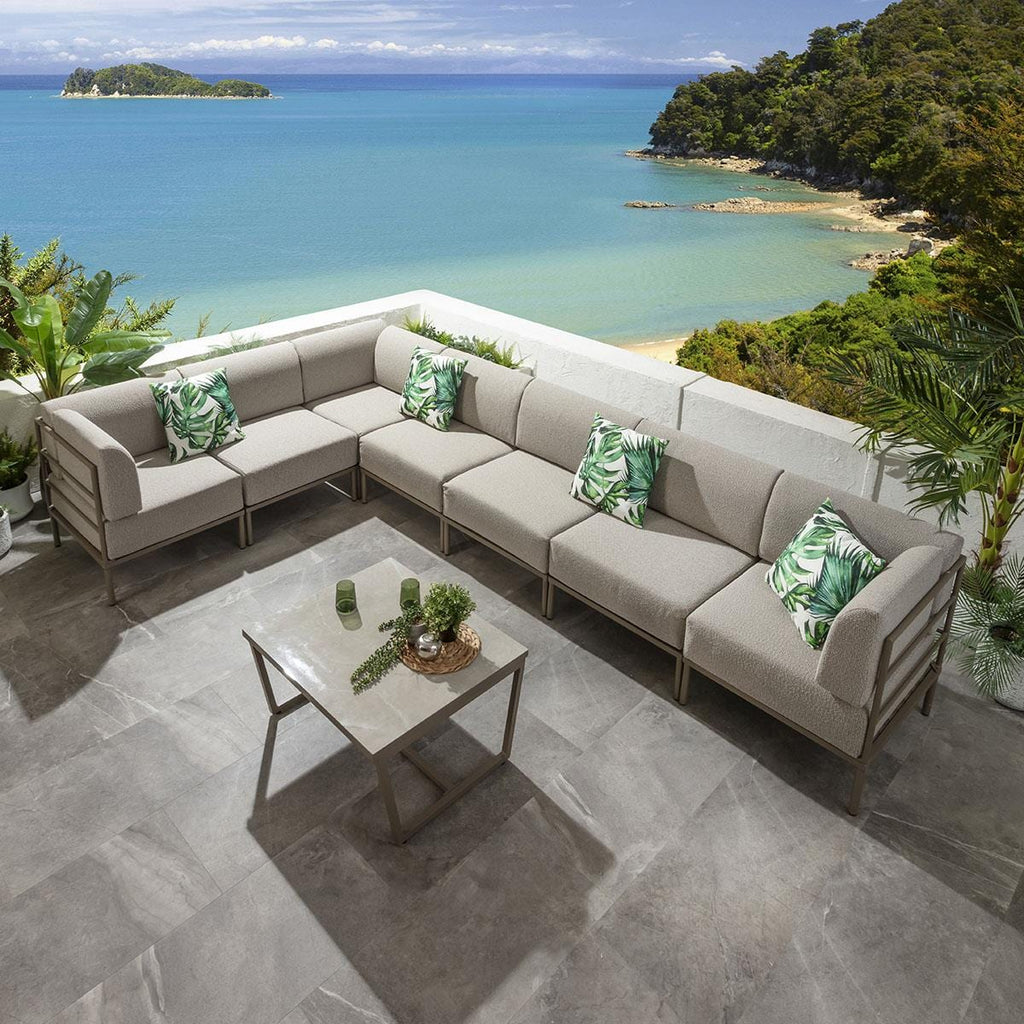 Ensemble canapé d'angle de jardin modulaire Alfie, couleur crème latte, 360 x 216 cm, longueur 8