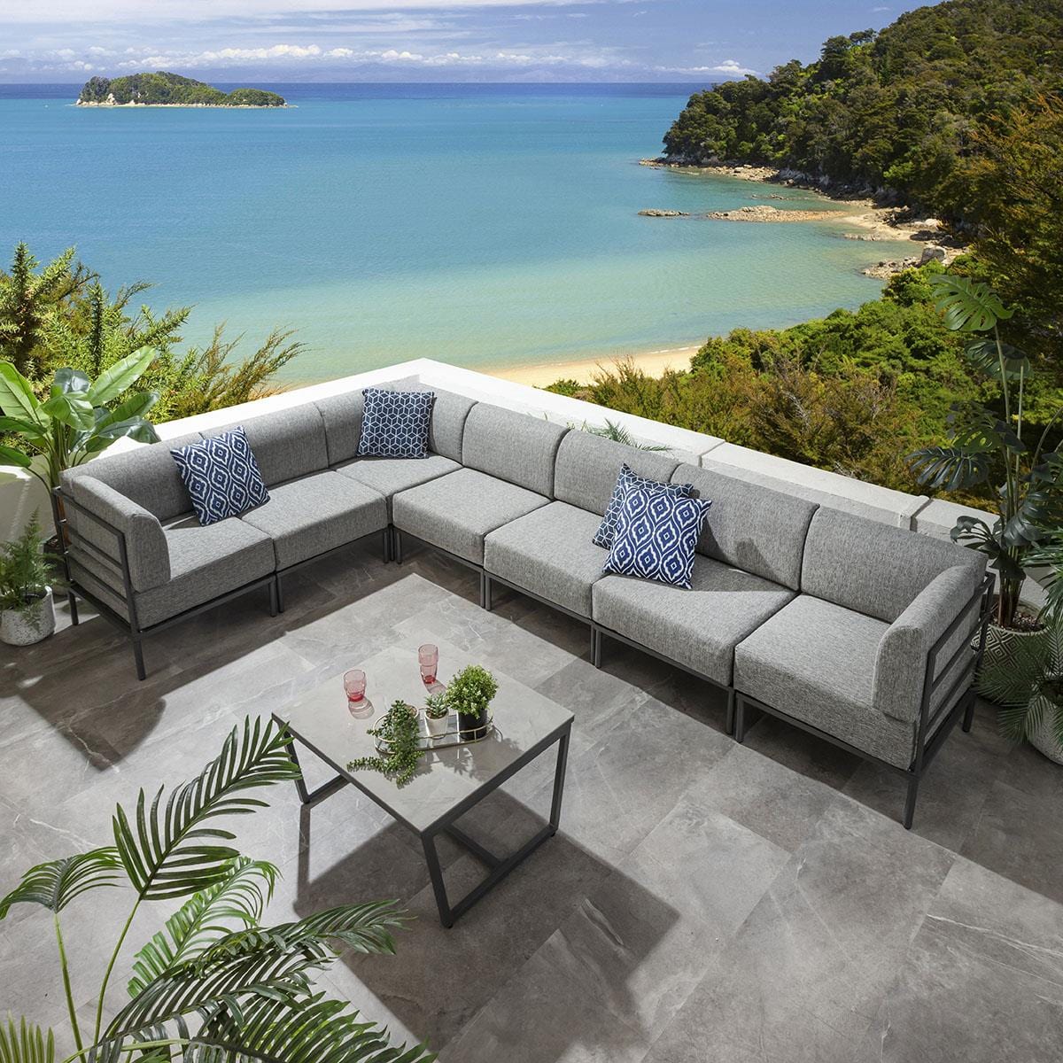 Ensemble canapé d'angle de jardin modulaire Alfie Gris fumé 360x216cm L8