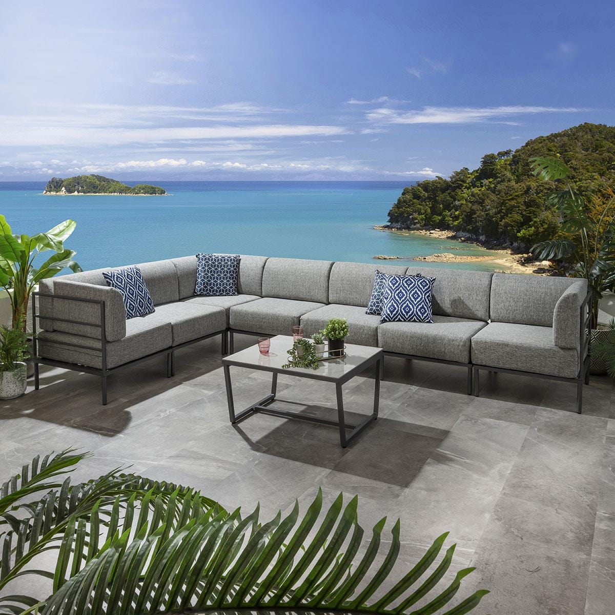 Ensemble canapé d'angle de jardin modulaire Alfie Gris fumé 360x216cm L8