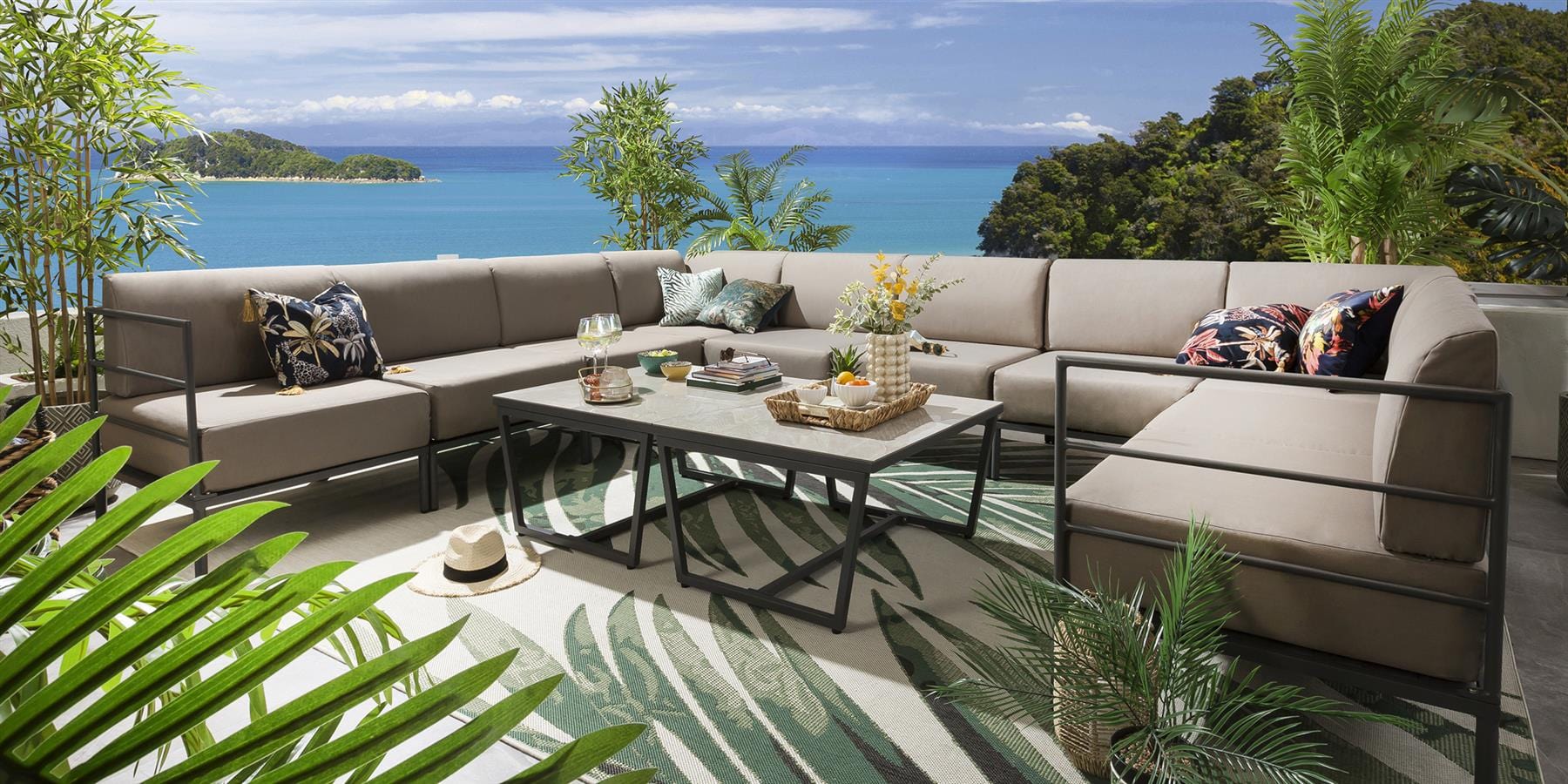 Canapé d'angle en U Alfie Garden couleur café 360 x 288 cm U12