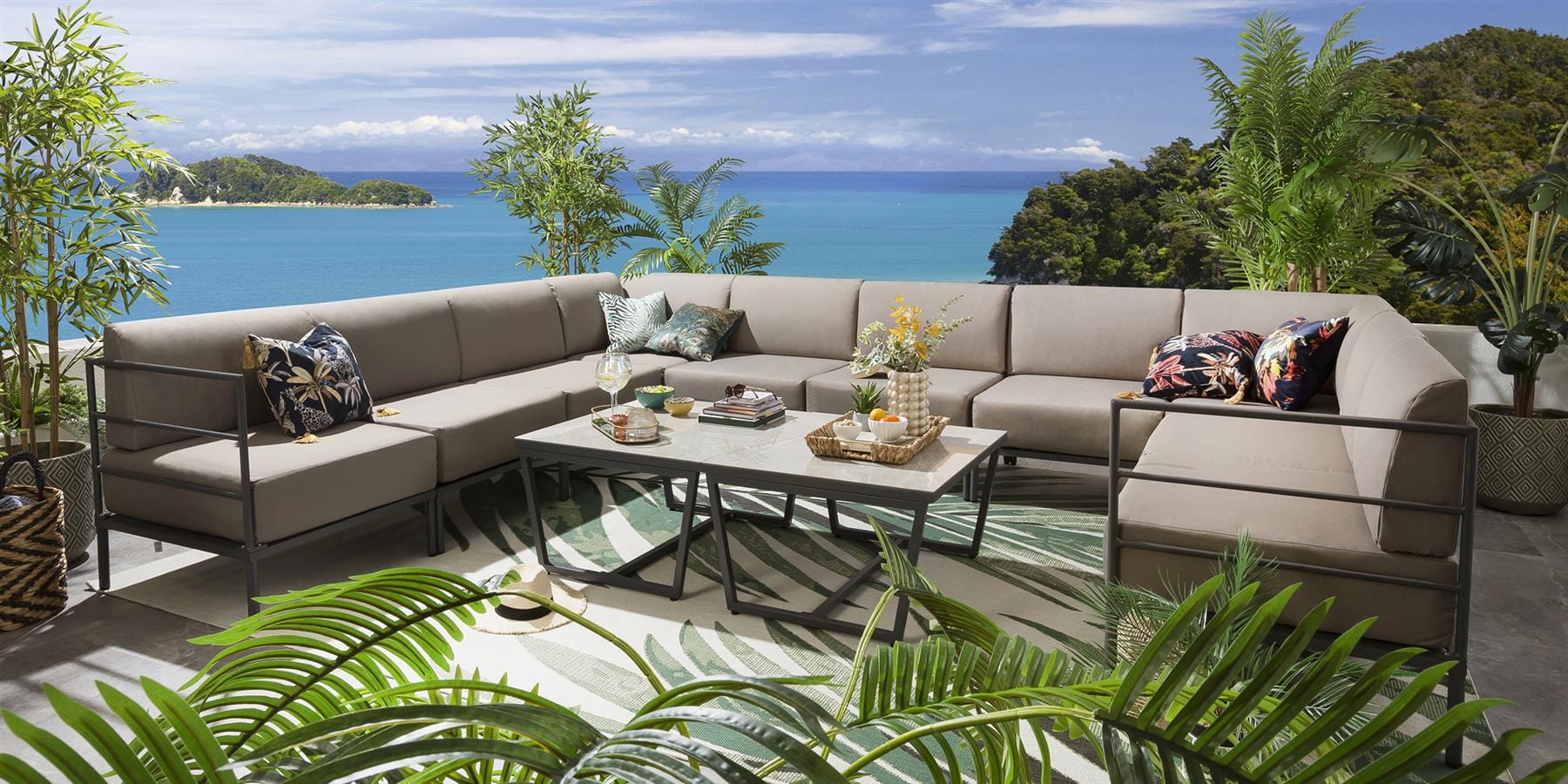 Canapé d'angle en U Alfie Garden couleur café 360 x 288 cm U12