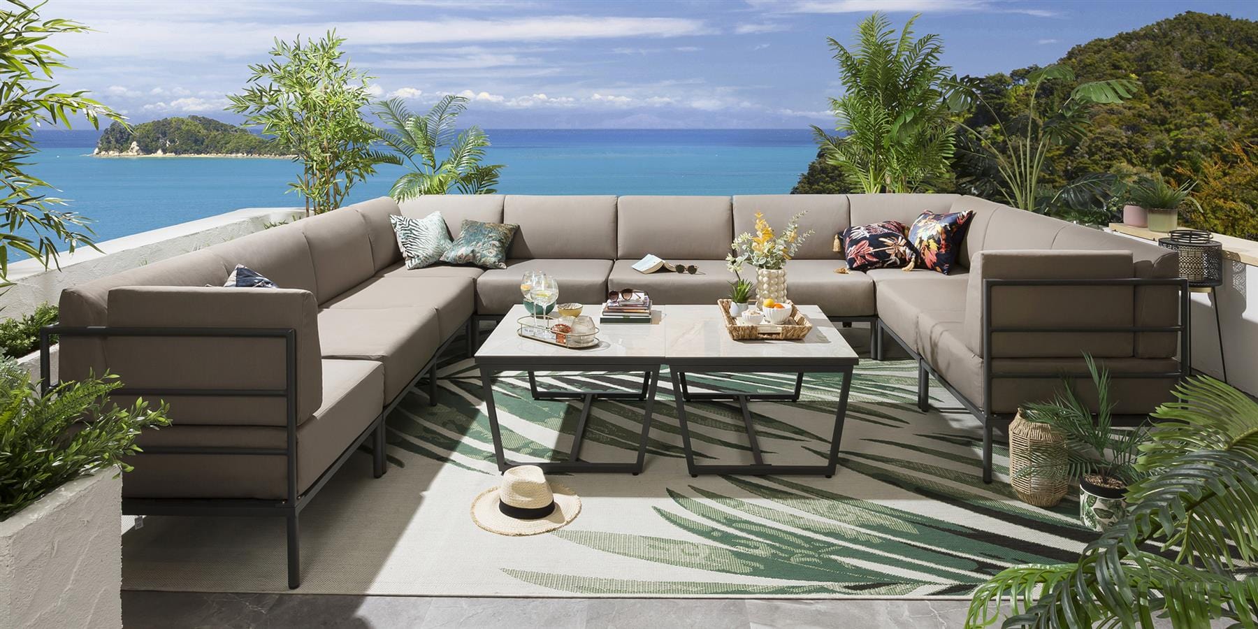 Canapé d'angle en U Alfie Garden couleur café 360 x 288 cm U12