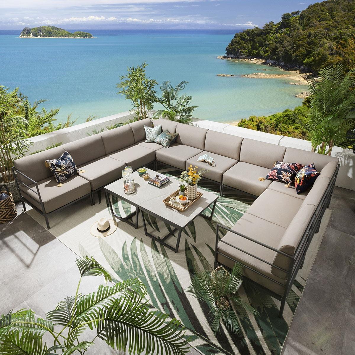 Canapé d'angle en U Alfie Garden couleur café 360 x 288 cm U12