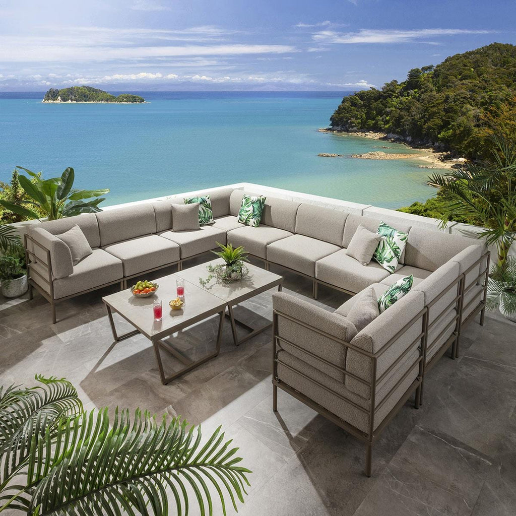 Canapé d'angle en U Alfie Garden, couleur crème latte, 360 x 288 cm, U12