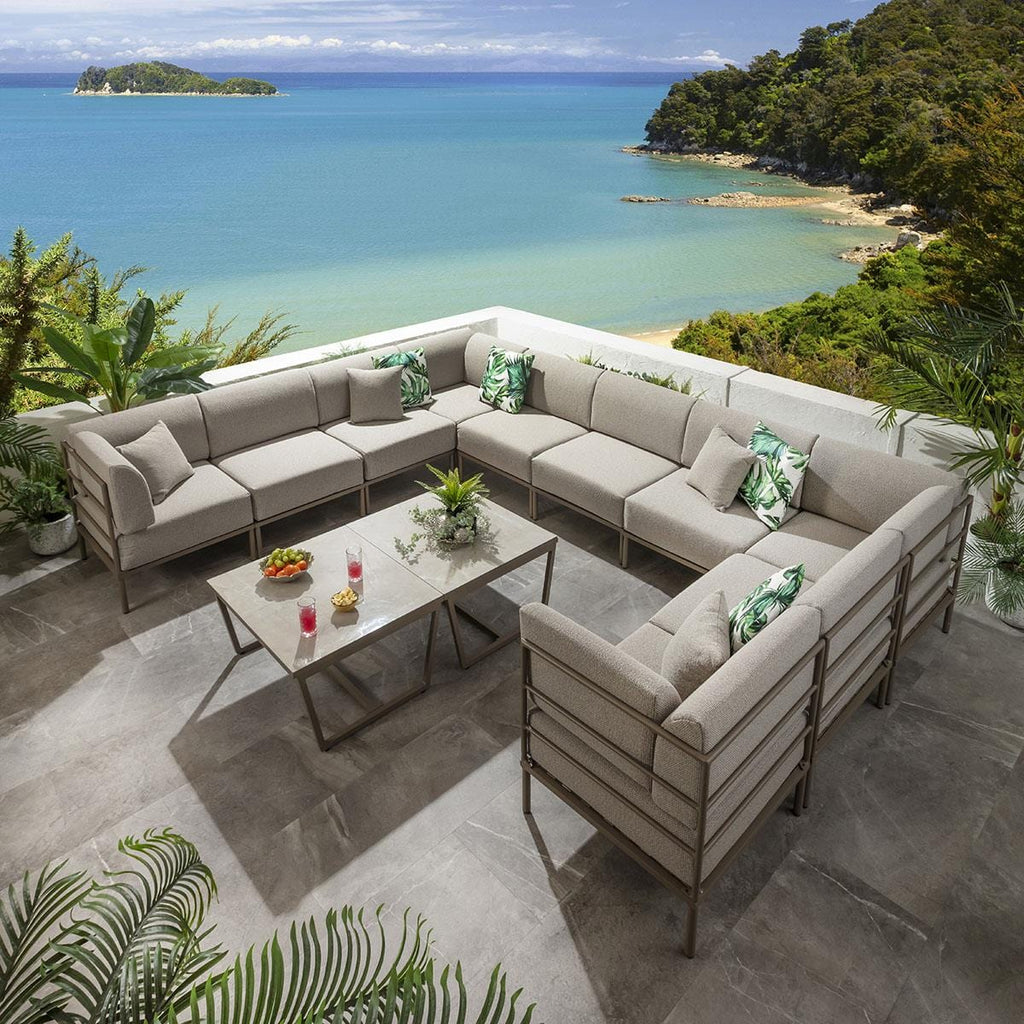 Canapé d'angle en U Alfie Garden, couleur crème latte, 360 x 288 cm, U12