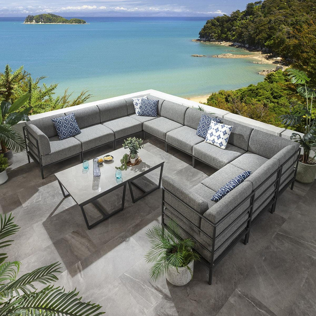 Ensemble canapé d'angle en forme de U Alfie Garden, gris fumé, 360 x 288 cm, U12