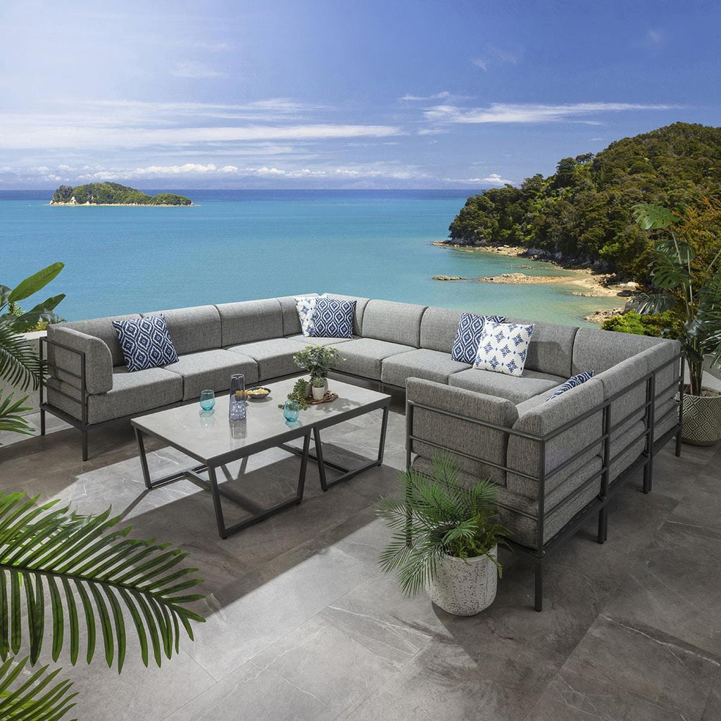 Ensemble canapé d'angle en forme de U Alfie Garden, gris fumé, 360 x 288 cm, U12